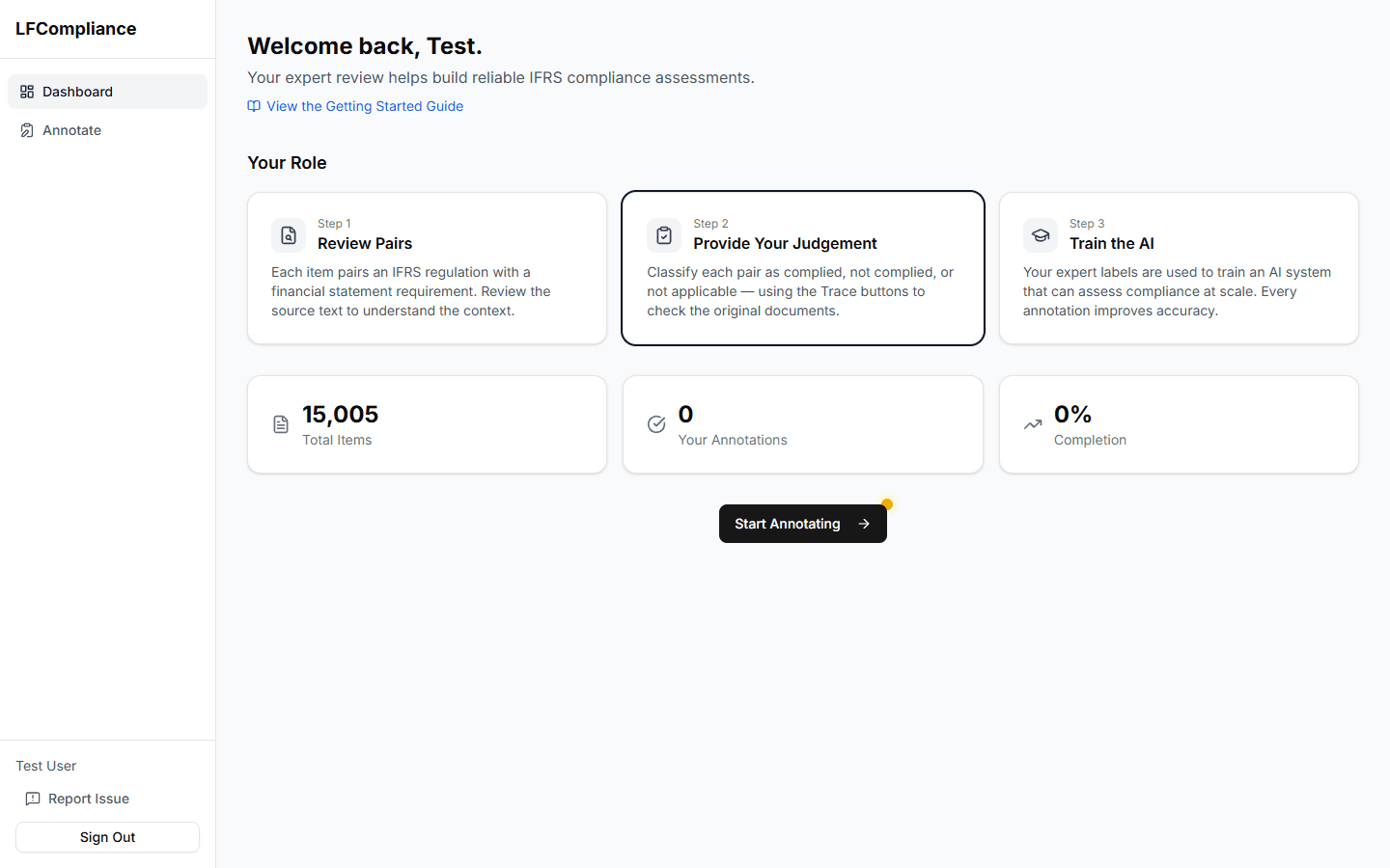 Sidebar navigation with links and report issue button